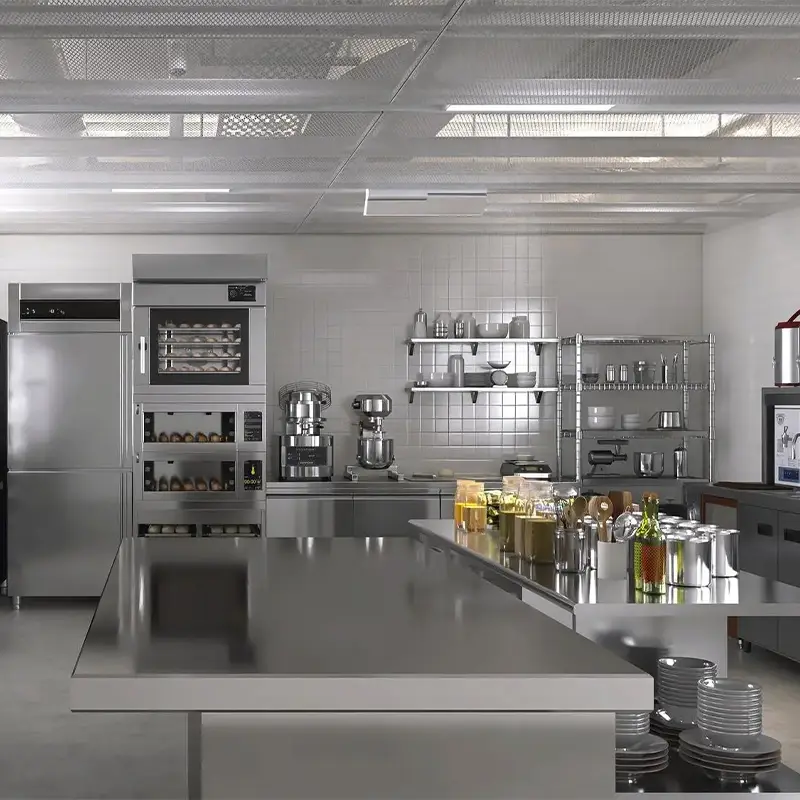 Commercial Kitchen with Metal Equipment