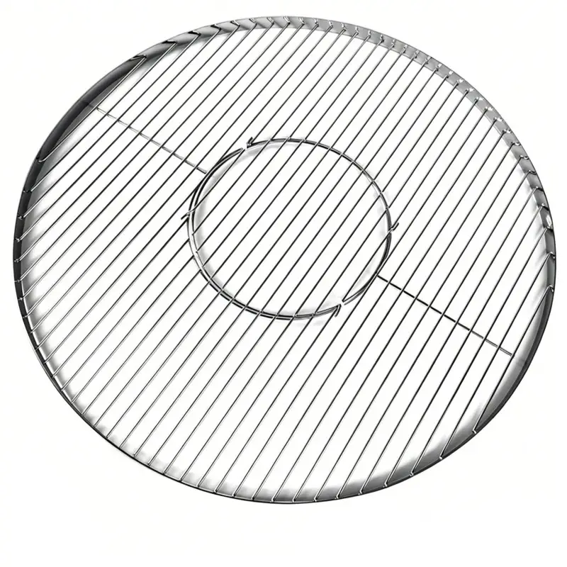 Suspended stainless steel grill with flat-steel outer ring & detachable center